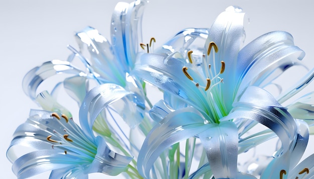 A close up of a flower with blue and white petals