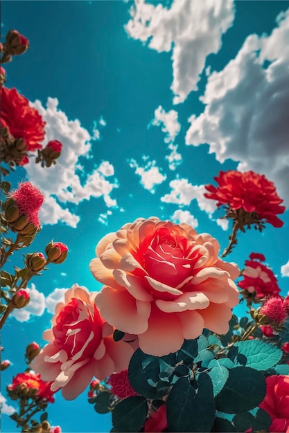 Close up of a flower with clouds in the background generative ai