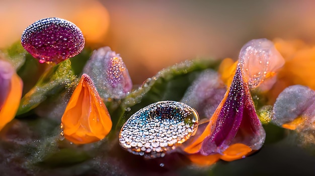 A close up of a flower with crystals on it