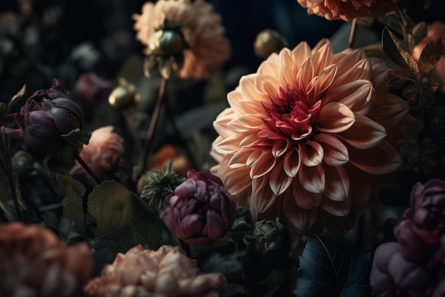 A close up of a flower with a dark background