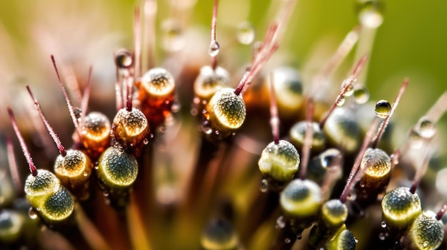 A close up of a flower with drops of water on it