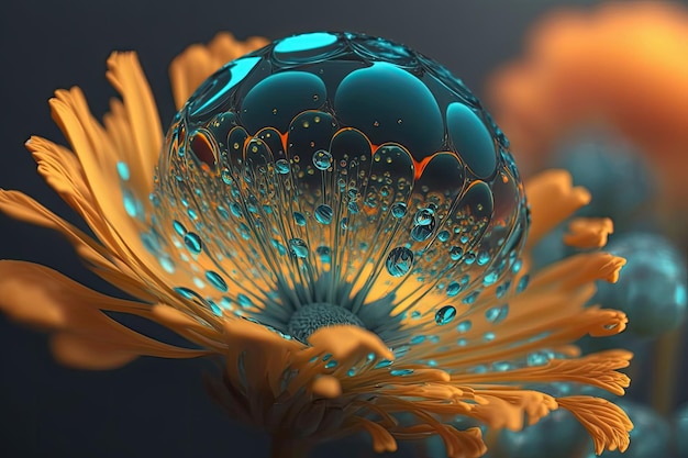 Крупный план цветка с каплями воды на нем