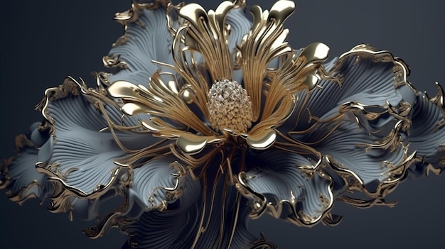 A close up of a flower with gold leaves Generative ai