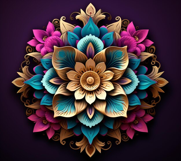 A close up of a flower with many colors on a purple background. generative ai