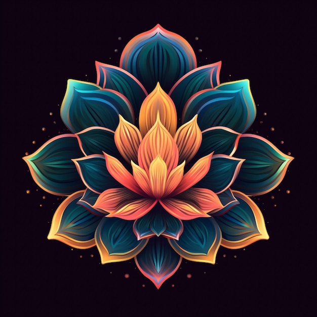 A close up of a flower with many leaves on a black background generative ai