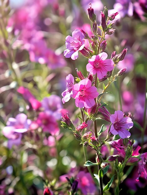 A close up of a flower with pink flowers