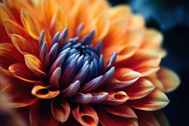 A close up of a flower with a purple center