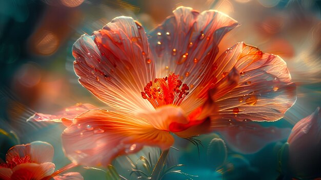 a close up of a flower with the red and yellow colors