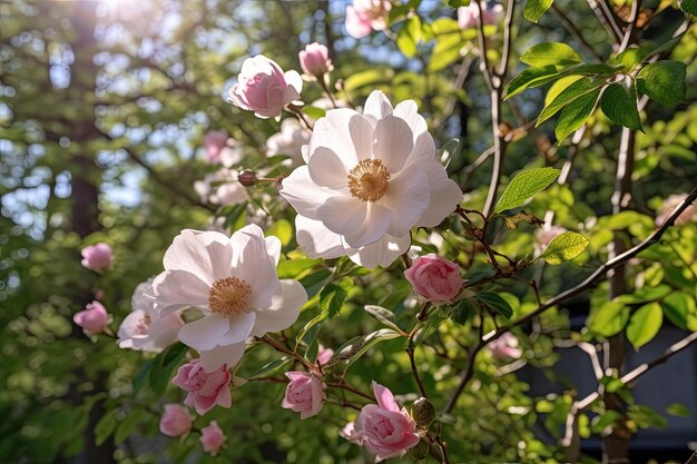 それを照らしている太陽と花のクローズ アップ