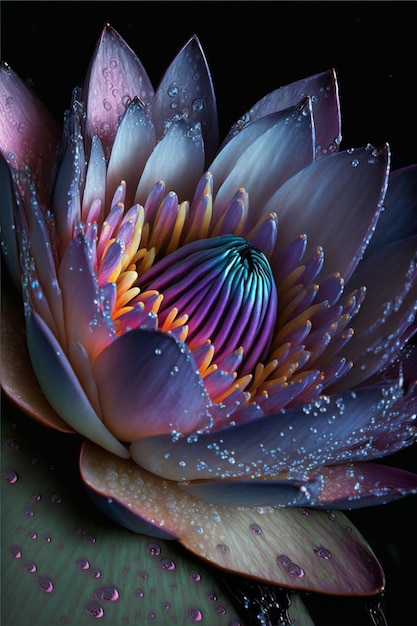 Close up of a flower with water droplets on it generative ai