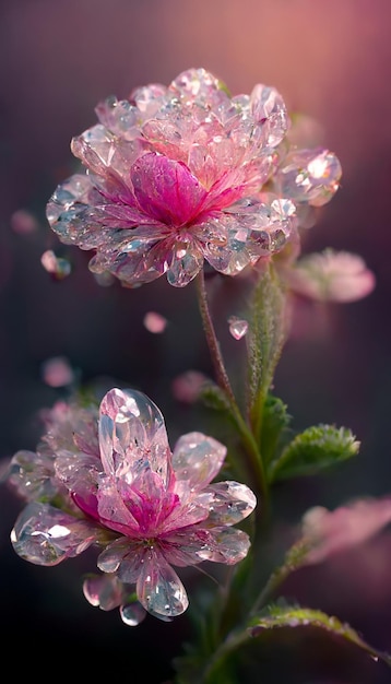 Close up of a flower with water droplets on it generative ai