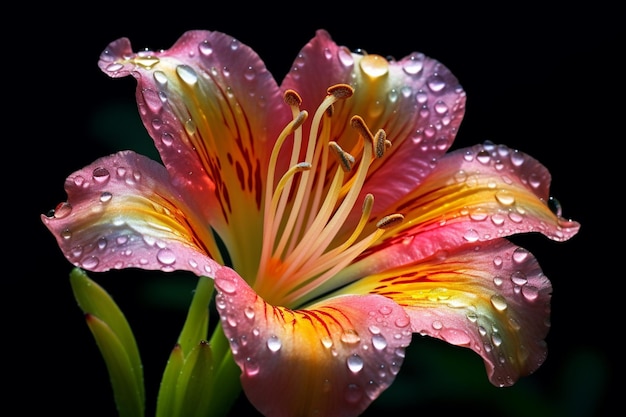 A close up of a flower with water droplets on it generative ai