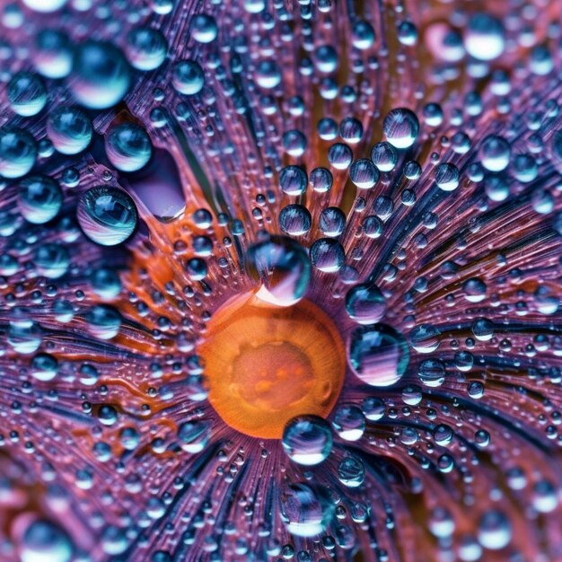 Крупный план цветка с каплями воды на нем, генеративный искусственный интеллект