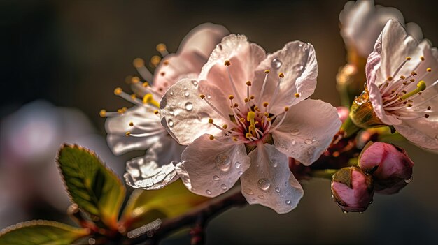 A close up of a flower with water droplets on it