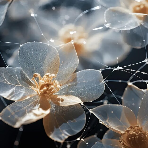 Foto un primo piano di un fiore con gocce d'acqua su di esso