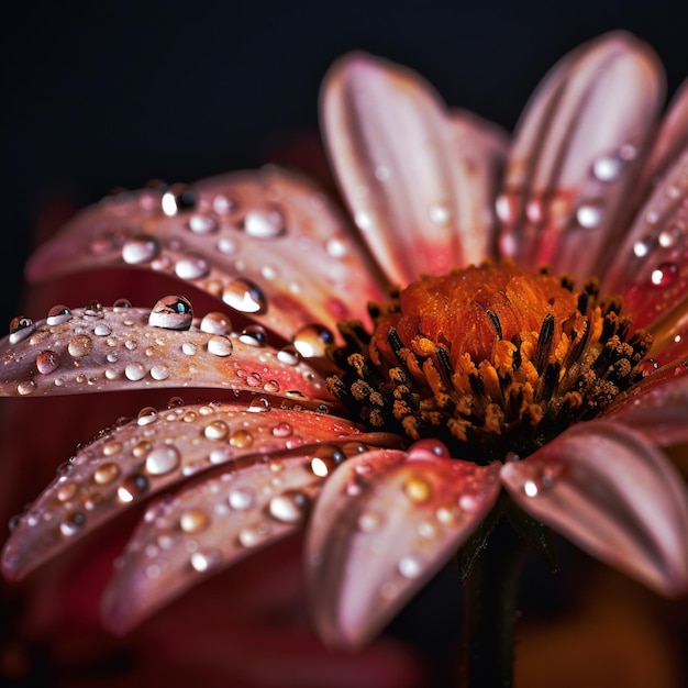 A close up of a flower with water droplets on it