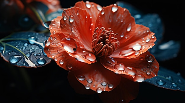 A close up of a flower with water droplets