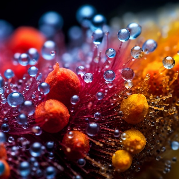 a close up of a flower with water drops on it