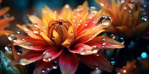 A close up of a flower with water drops