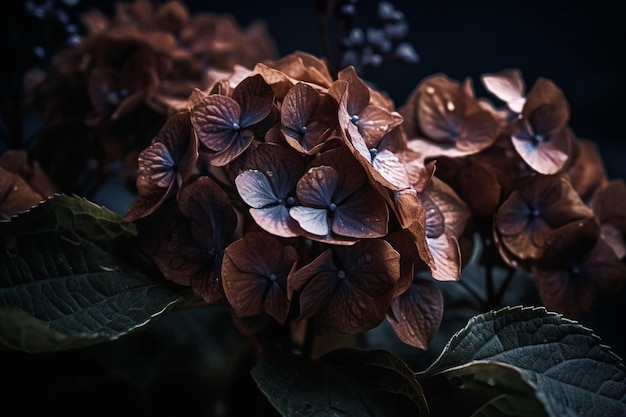 A close up of a flower with the word hydrangea on it