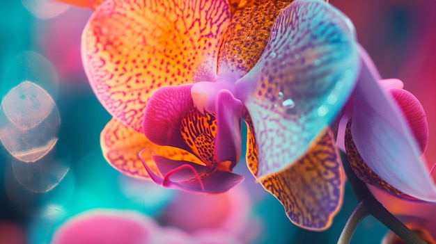 a close up of a flower with the word orchid on it
