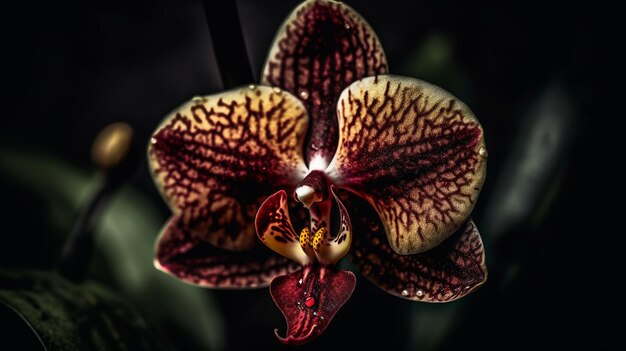 A close up of a flower with the word orchid on it