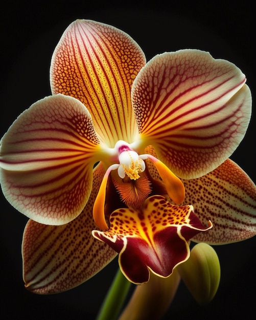 A close up of a flower with the word orchid on it