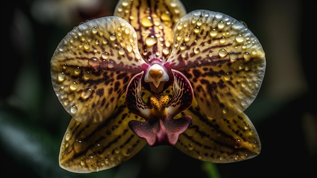 A close up of a flower with the word orchid on it