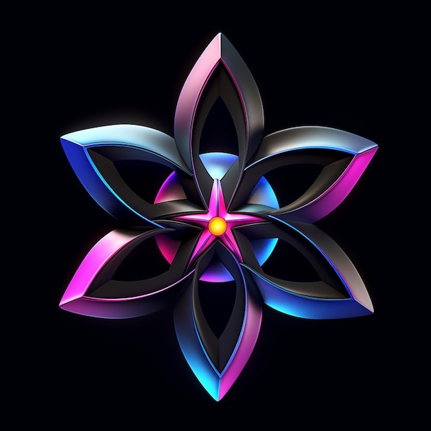 a close up of a flower with a yellow center on a black background generative ai