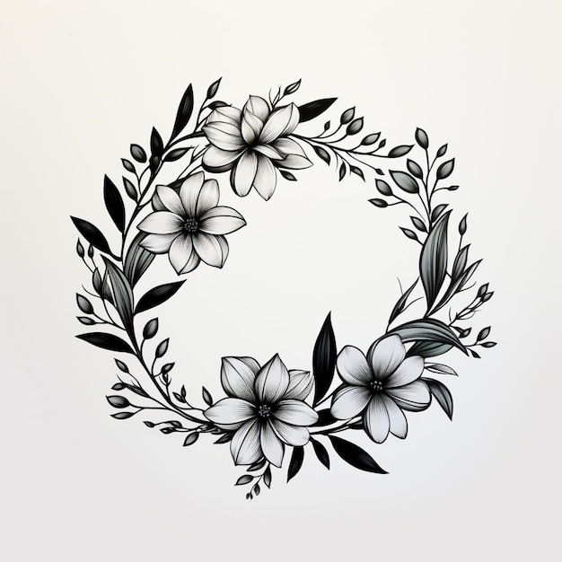 Photo a close up of a flower wreath with leaves and flowers generative ai