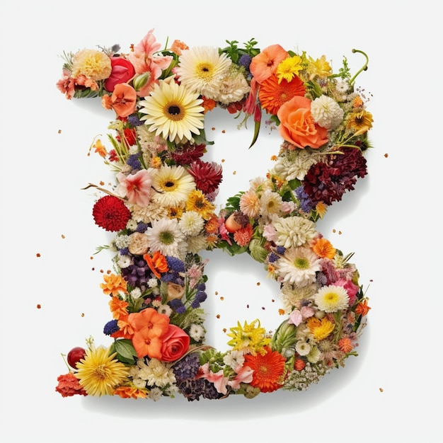 A close up of a flowered letter b made of flowers generative ai