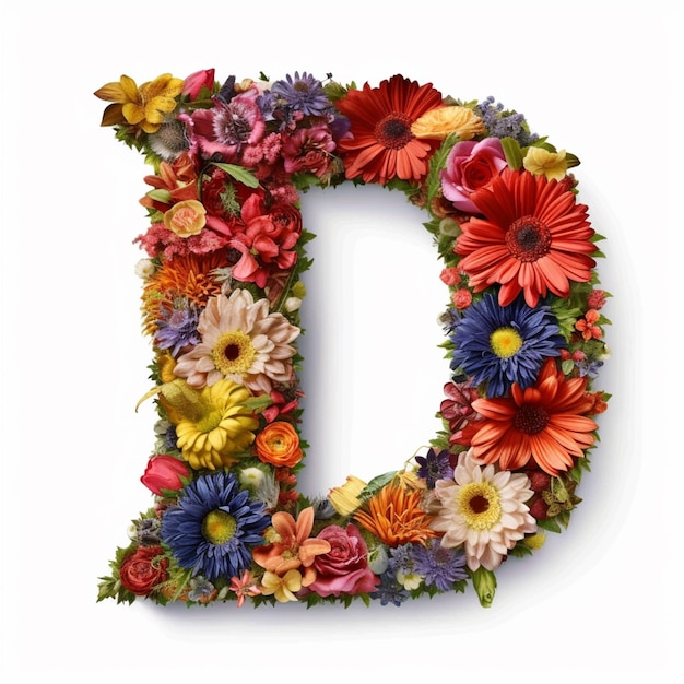 A close up of a flowered letter d on a white background generative ai