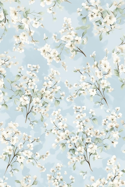 a close up of a flowered wallpaper with a blue background generative ai