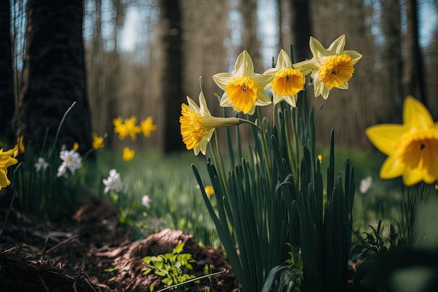 Close up of flowers amid flowering forest near the village