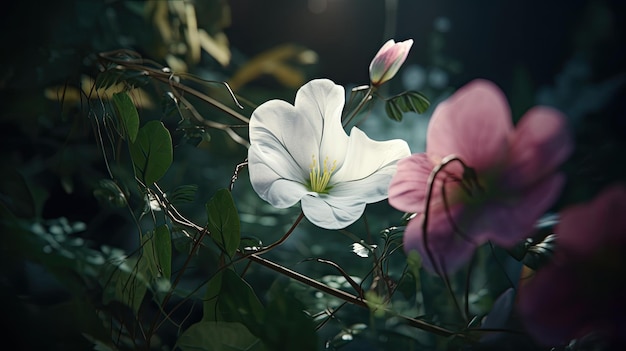 A close up of flowers in the dark