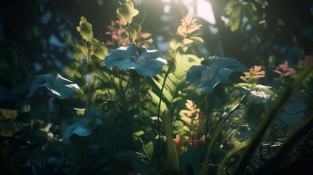 A close up of flowers in a forest