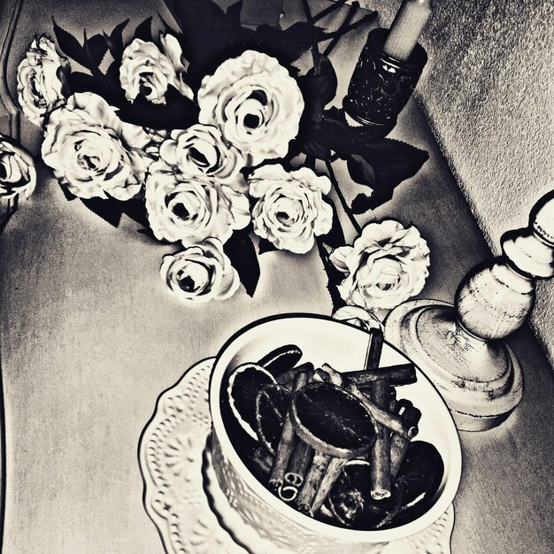 Close-up of flowers on table