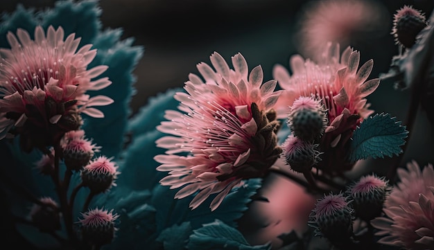 A close up of flowers with a dark background