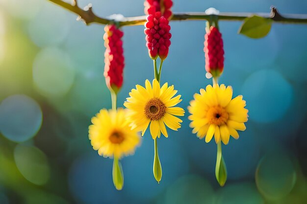 Foto un primo piano di fiori con il sole che splende attraverso di loro