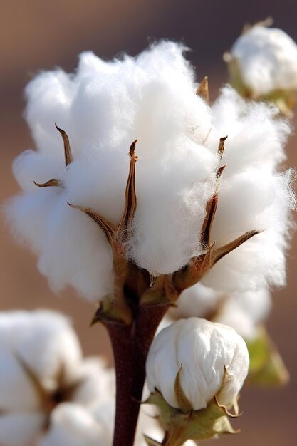 Close up of fluffy cotton flowers