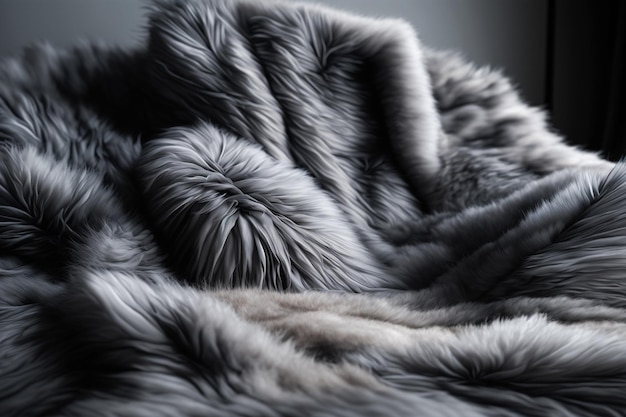 Крупный план пушистого серого мехового одеяла