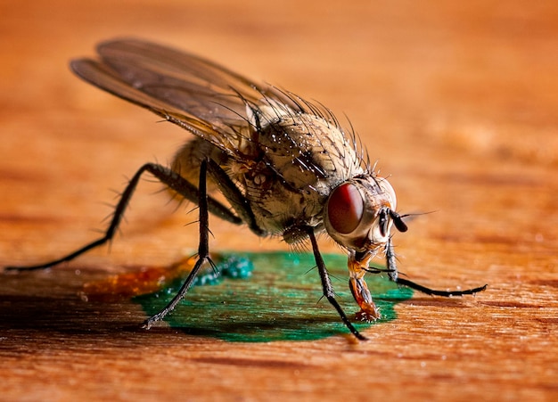 Photo close-up of fly on table