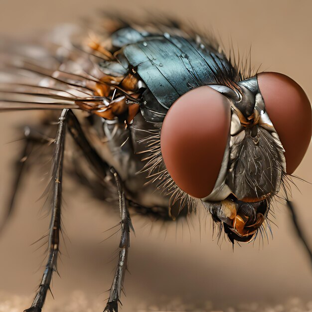 Photo a close up of a fly with a blue nose and brown eyes