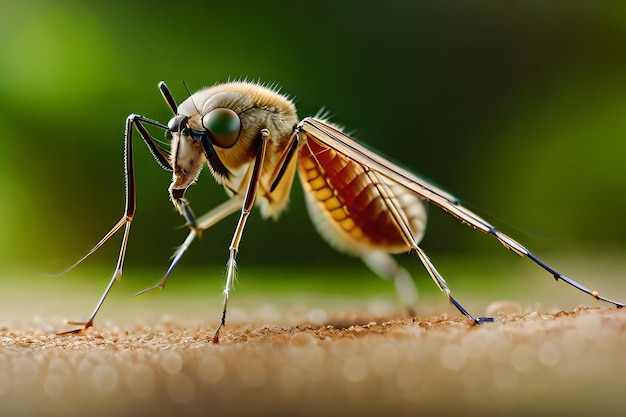 A close up of a fly with a green background