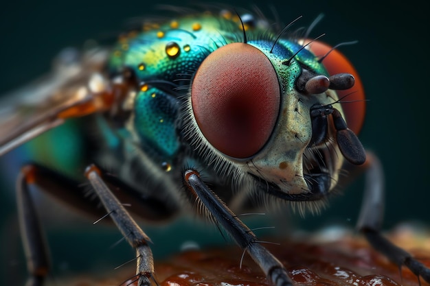 Крупный план мухи с зелеными и голубыми глазами
