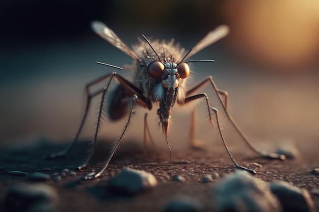 A close up of a fly with a light on it