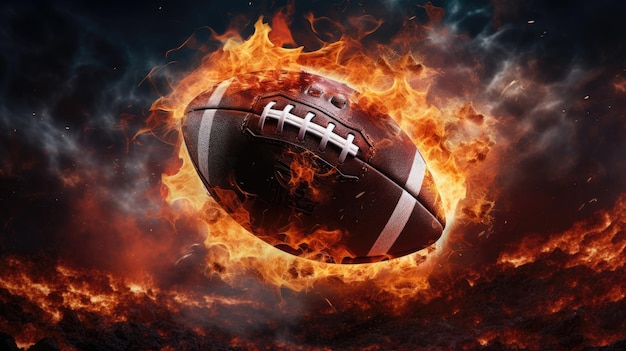 Close up of a flying fiery football ball