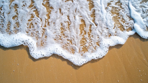a close up of a foamy wave on the beach