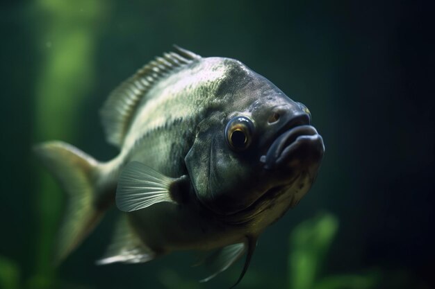 ピラニア魚の顔のクローズ アップの焦点