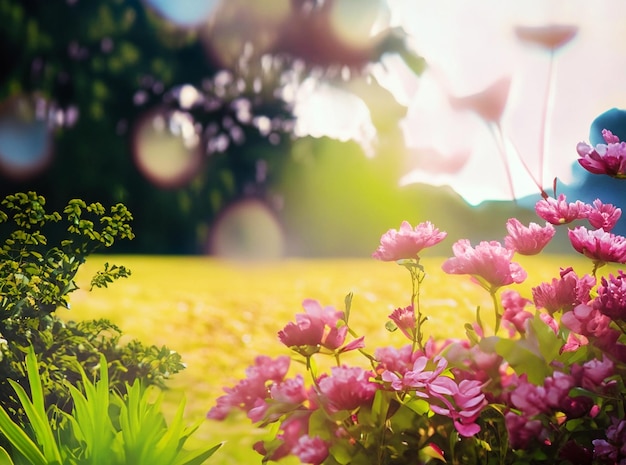 close up focus of flowers in garden on object